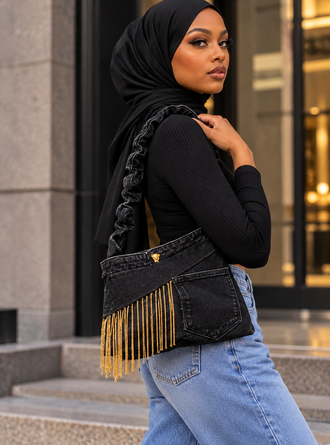 Black Royalty Denim Bag