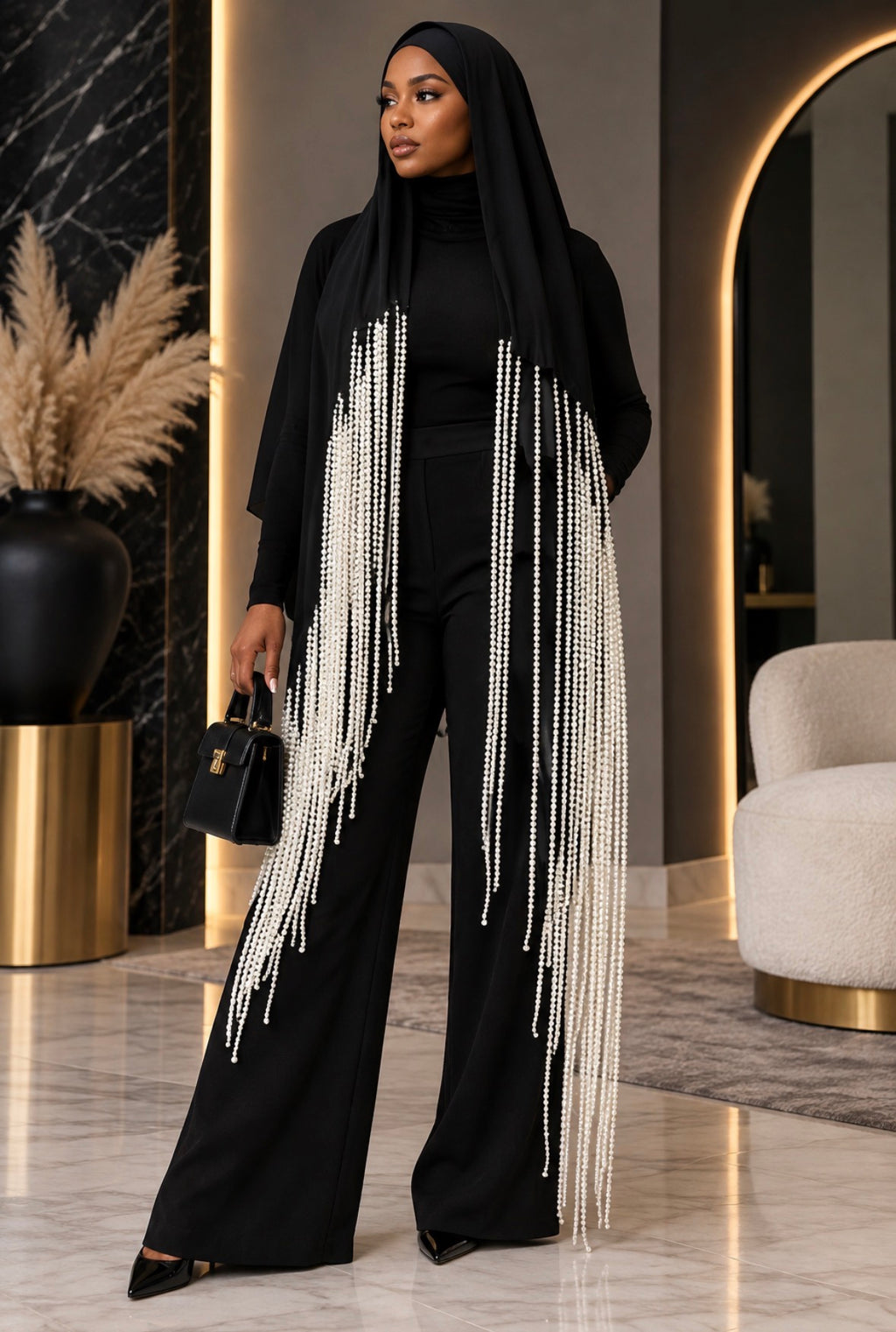 The Noir Pearl Cascade Hijab