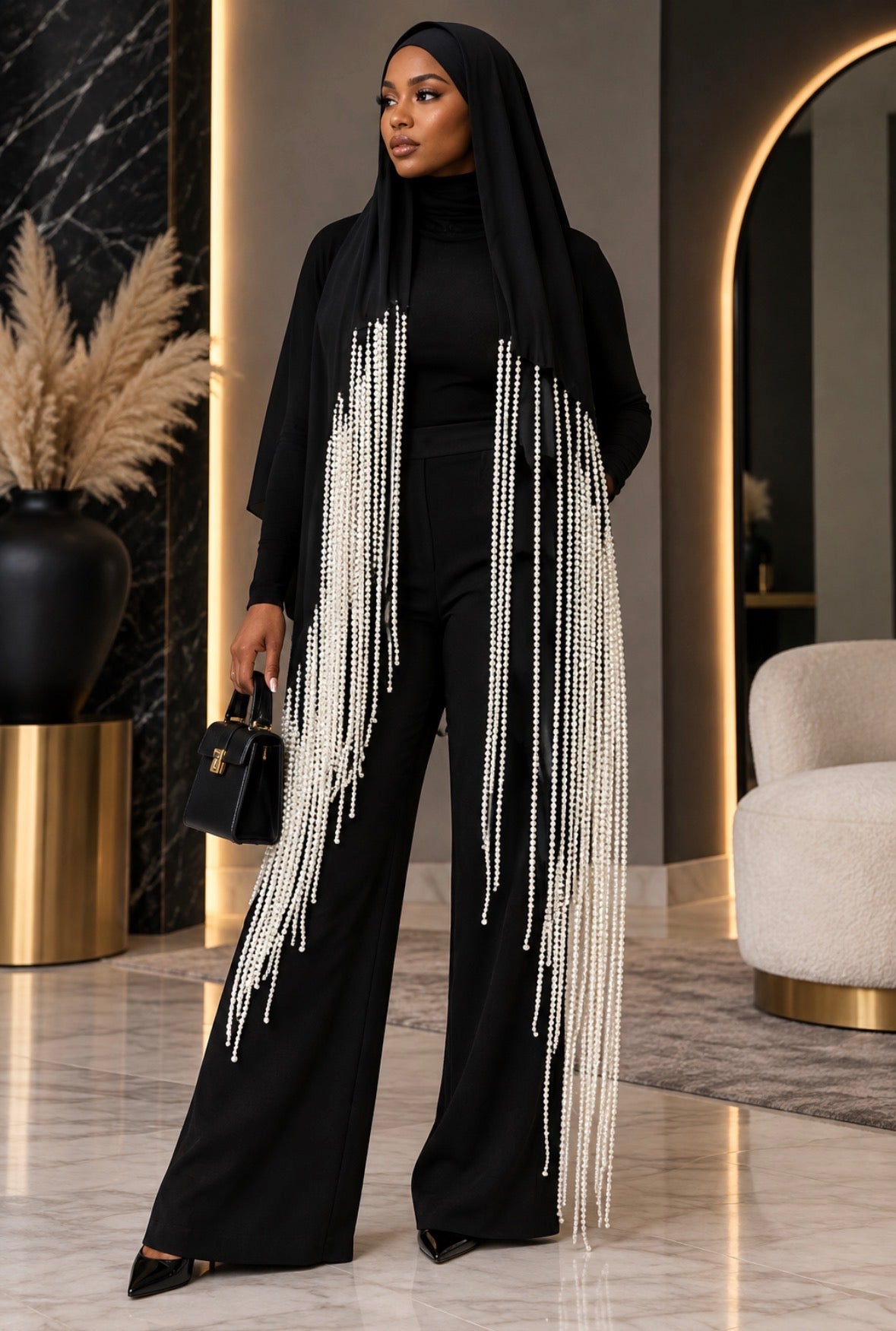 The Noir Pearl Cascade Hijab