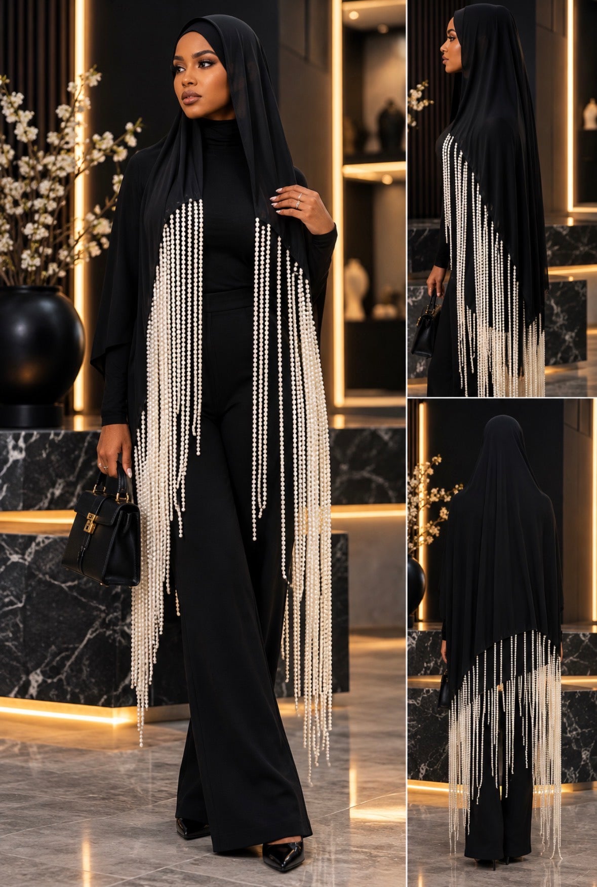 The Noir Pearl Cascade Hijab