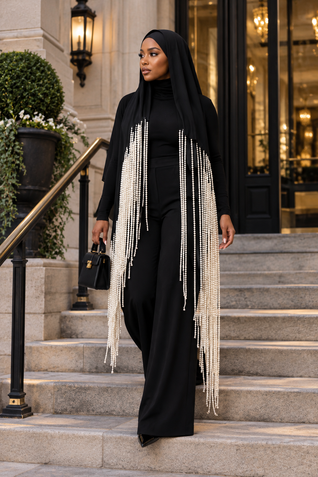 The Noir Pearl Cascade Hijab